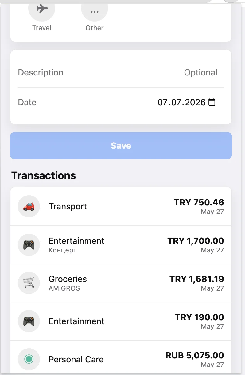 KashLog Chrome extension transactions
